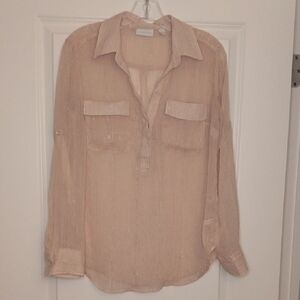New York & Company Beige Sheer Blouse